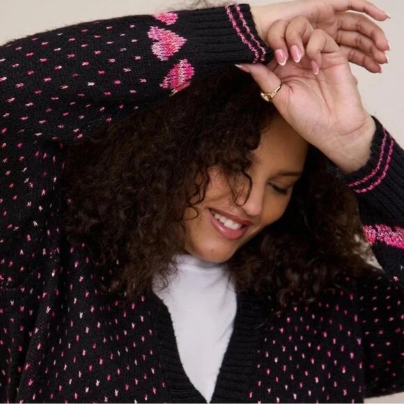 Torrid Valentine's Day Cardigan Drop Shoulder V-neck Button Front Sweater - Picture 2 of 9